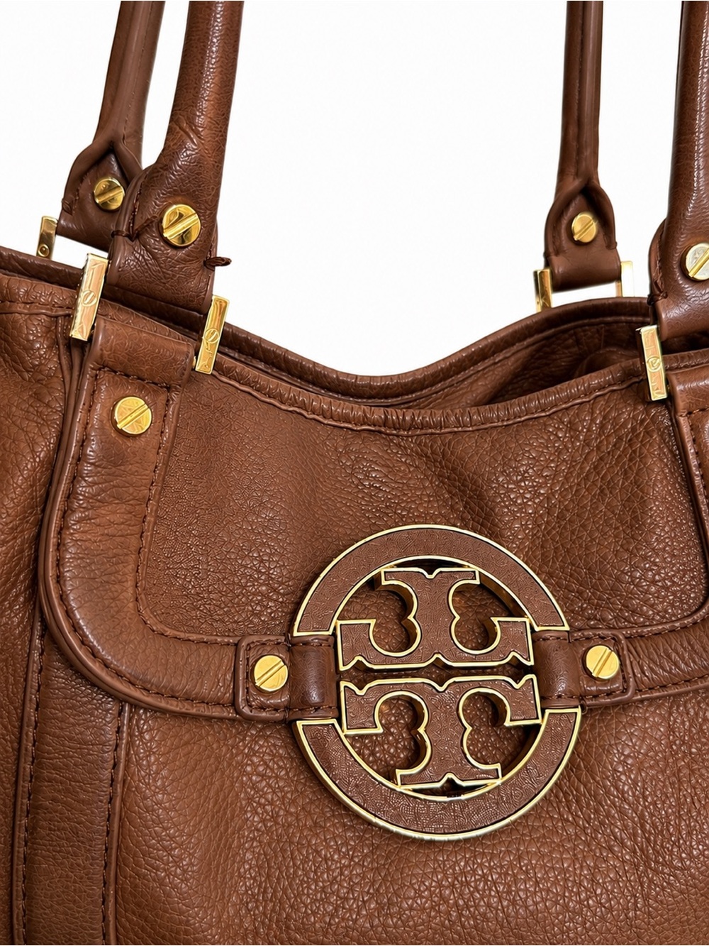 Tory Burch Amanda Brown Pebbled Leather Shoulder Tote Crossbody Bag - Picture 8 of 15
